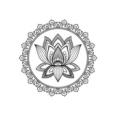 Vector decorative ornament in oriental style with the image of a lotus flower in a circle with a pattern.