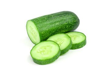 Sliced cucumbers isolated on a white background.