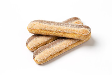 Savoyard Cookies isolated on white background. Savoyard biscuit cookies for making tiramisu dessert.