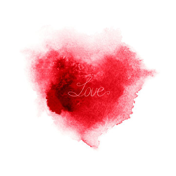 Abstract red watercolor heart .Valentine's day background.