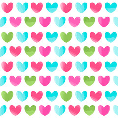 Simple seamless pattern with cute colorful hearts. Vector background with heart.