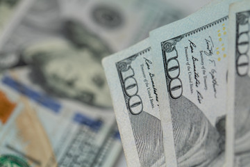 Pile of one hundred US dollar bills. United States 100 dollar bills. One hundred American dollars....