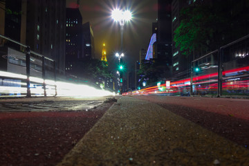 Sao Paulo/Brazil: famous Paulista avenue at night, car trails