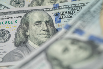Pile of one hundred US dollar bills. United States 100 dollar bills. One hundred American dollars....