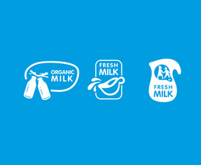 Milk symbol set. Dairy organic logo. Food and drink sign elements.