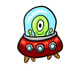 Happy Stylized Flying Alien UFO