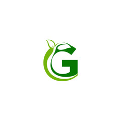 Combination of green leaf and initial letters G logo design vectors