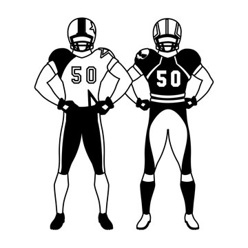 men players american football on white background