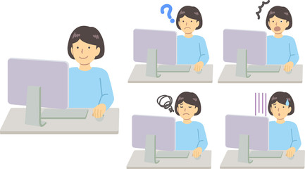 Obraz premium パソコンを使う水色の服を着た女の子