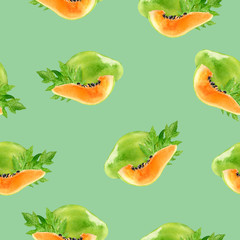 Papaya fruit watercolor illustration isolated on white background