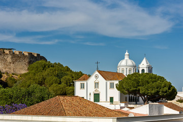 Fototapeta na wymiar the Church of Our Lady of the Martyrs - Igreja Matriz and the fortress in Castro Marim, Algarve Portugal