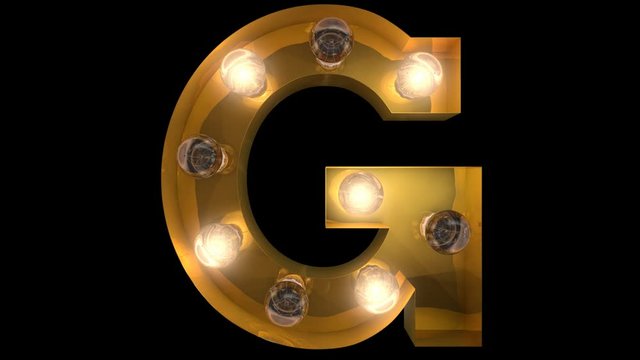 Animated Gold  Light Bulb Letters with 4 loop animations and alpha  G
