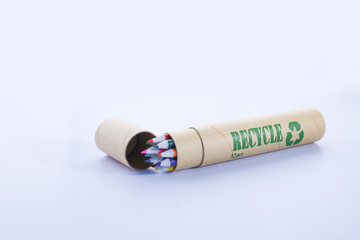 recycle pencils and case on white background