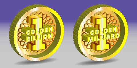 Set 3D round yellow icons golden billion