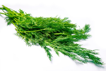 Fresh dill on a white background.