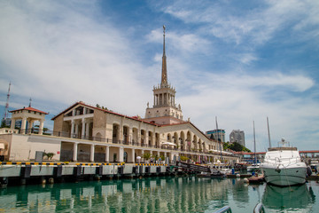 Sochi, Russia - June 5, 2019: Sea port city resort of Sochi Grand Marina