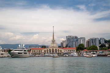 Fototapeta premium Sochi, Russia - June 5, 2019: Sea port city resort of Sochi Grand Marina