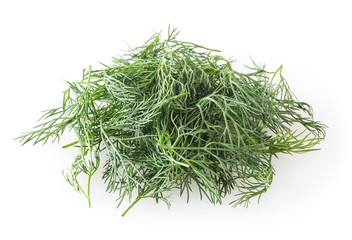 Heap of dill leaves isolated on white background