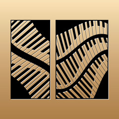 Laser cut vector panels (ratio: 2:1, 2:3). Cutout silhouette with musical instrument (curved piano keys). The set is suitable for engraving, laser cutting wood, metal, stencil manufacturing.