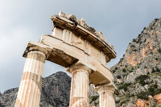 Delphi, Greece. The Tholos of Delphi, a circular temple and one of the ancient structures of the Sanctuary of Athena Pronaia