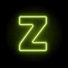 Green neon letter Z with glow on black background. Blur effect is made with mesh. Vector illustration