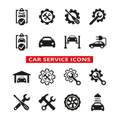 Car service and repair icons set on white background.