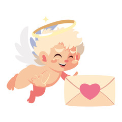 cute cupid angel holding a love letter in white background