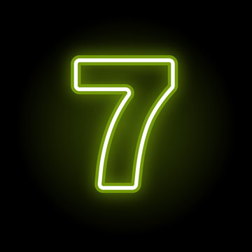 Green Neon Number 7 With Glow On Black Background. Blur Effect Is Made With Mesh. Vector Illustration