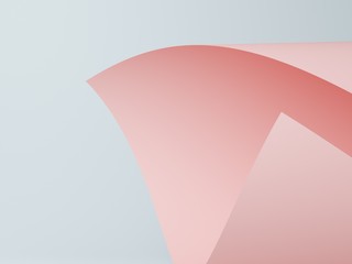 Abstract curly pink paper with pure blue background. Geometric artwork. 3d rendering - illustration.