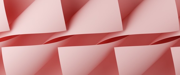 Obraz premium Abstract curly pink paper with pure blue background. Geometric artwork. 3d rendering - illustration.