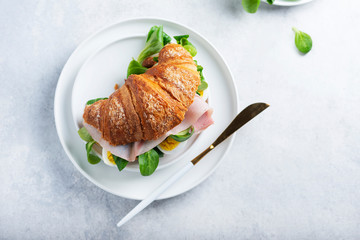 Fresh croissant with green salad