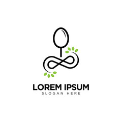 Healthy Food Logo with Spoon and Leaf, Restaurant Logo Design Template