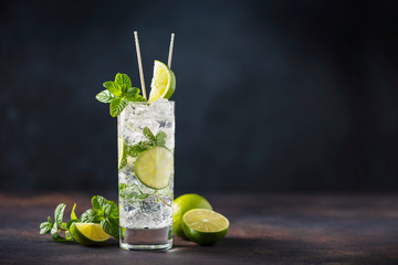 mojito with lime, mint  and ice