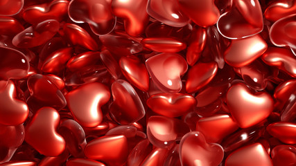 Beautiful golden background with hearts, Happy Valentine's Day! 3d illustration, 3d rendering.