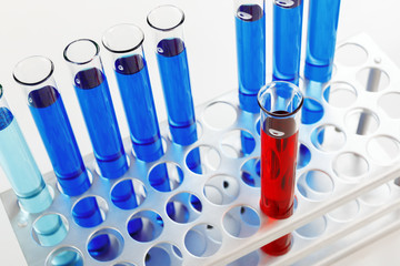 Test tube with a positive blood test for the coronovirus virus. Biochemical test