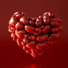 Big golden heart, beautiful Valentine's Day card background! 3d illustration, 3d rendering.