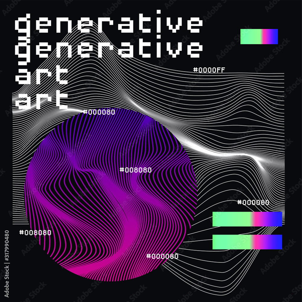 Poster Abstract background with generative art elements. Futuristic and glitched shapes in cyberpunk style, Data visualization concept.