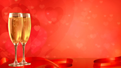 Red background with a pair of champagne glasses