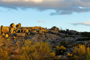 Big rocks and cloudy sky in Bustarviejo Madrid Spain