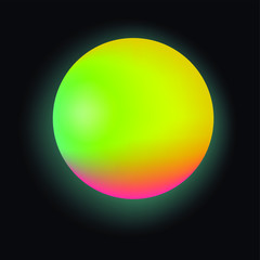Glowing neon sphere on dark background. Retrowave and synthwave style illustration.