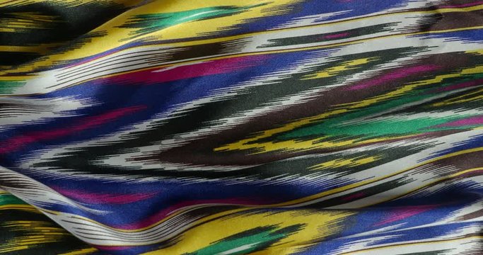 Native uzbek textile - khan atlas, close-up view