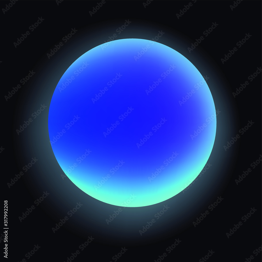 Poster glowing neon sphere on dark background. retrowave and synthwave style illustration.