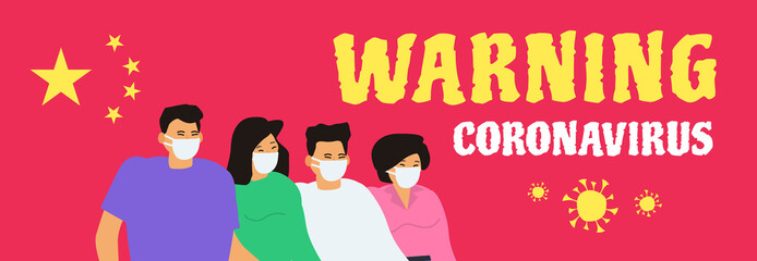 warning coronavirus 2019 ncov asinas people in protective mask chinese flag background