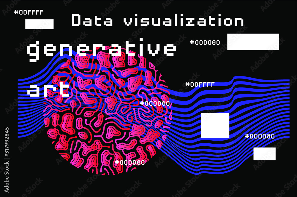 Aufkleber Abstract background with generative art elements. Futuristic and glitched shapes in cyberpunk style, Data visualization concept.