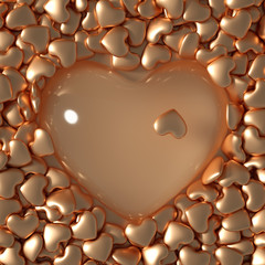 Big golden heart, beautiful Valentine's Day card background! 3d illustration, 3d rendering.