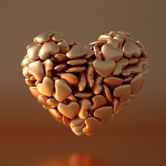Big golden heart, beautiful Valentine's Day card background! 3d illustration, 3d rendering.