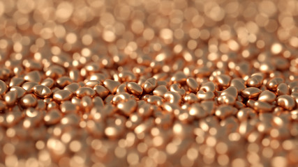 Beautiful golden background with hearts, Happy Valentine's Day! 3d illustration, 3d rendering.