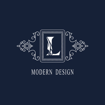 Vintage Ornament with Graceful Capital Letter L. Stylish Royal Emblem. Creative Logo. Drawn Luxury Monogram for Book Design, Brand Name, Business Card, Restaurant, Boutique, Hotel. Vector illustration