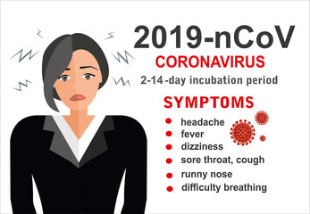 Wuhan coronavirus 2019-nCoV concept.Dangerous chinese nCoV coronavirus, SARS pandemic risk alert. Symptoms. Chinese virus. Vector illustration