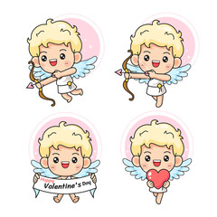 Set of little cute cupid in many pose